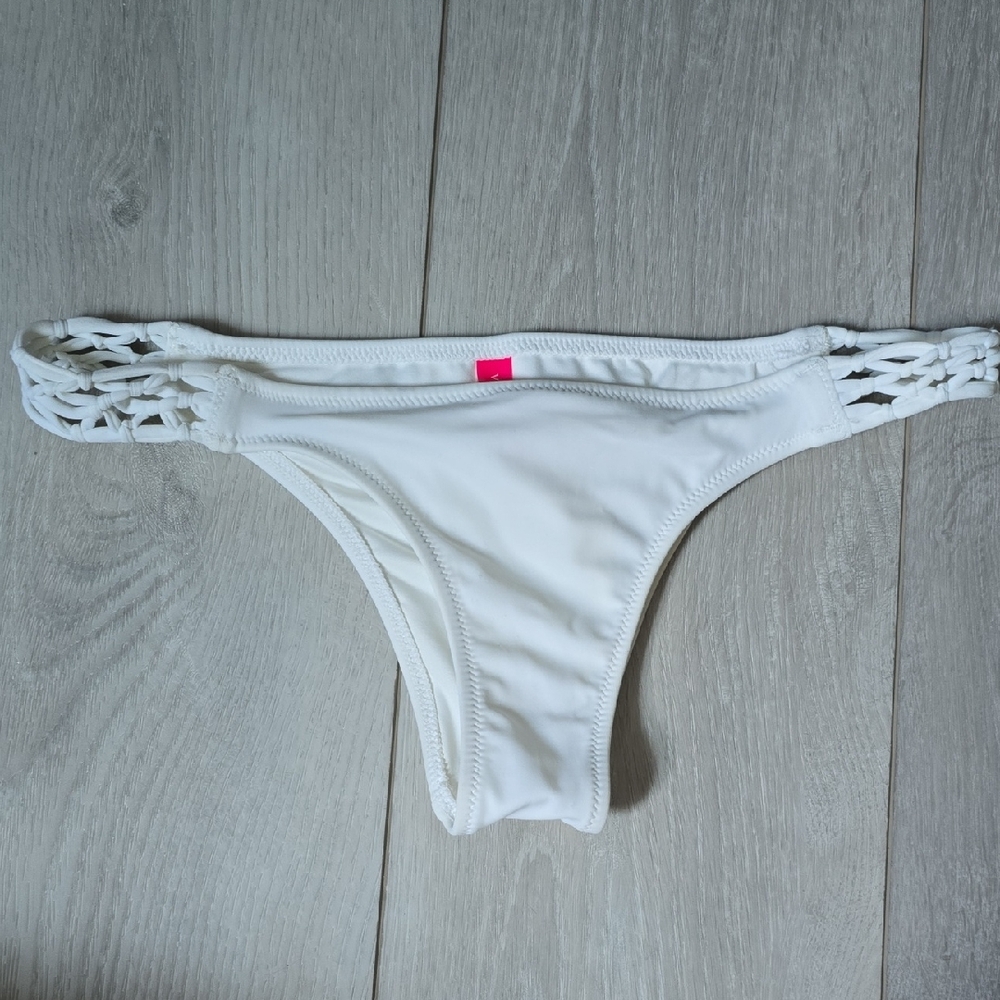Victoria's Secret White Bikini Bottom with Pink Accent